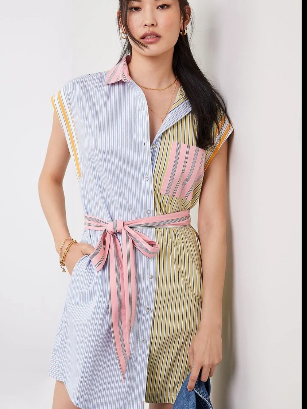 Anthropologie Maeve Striped Button-Up in Blue, Yellow, Pink, White